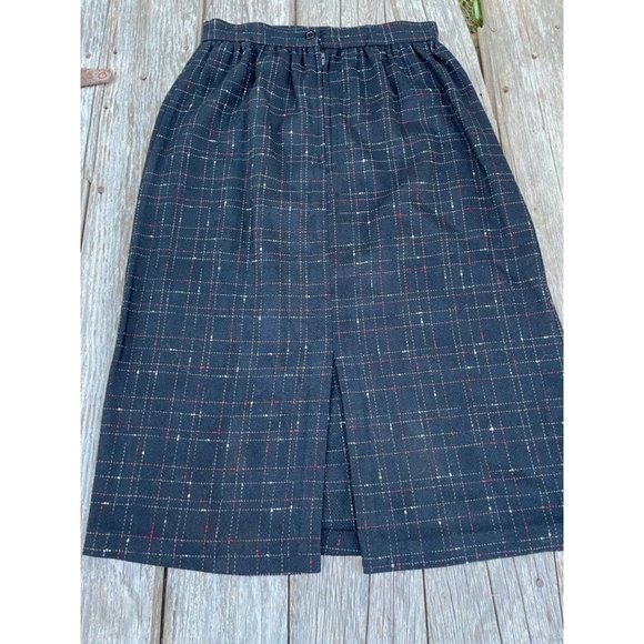 Vintage 1980s Black abstract Plaid Wool Blend Skirt - Picture 5 of 10